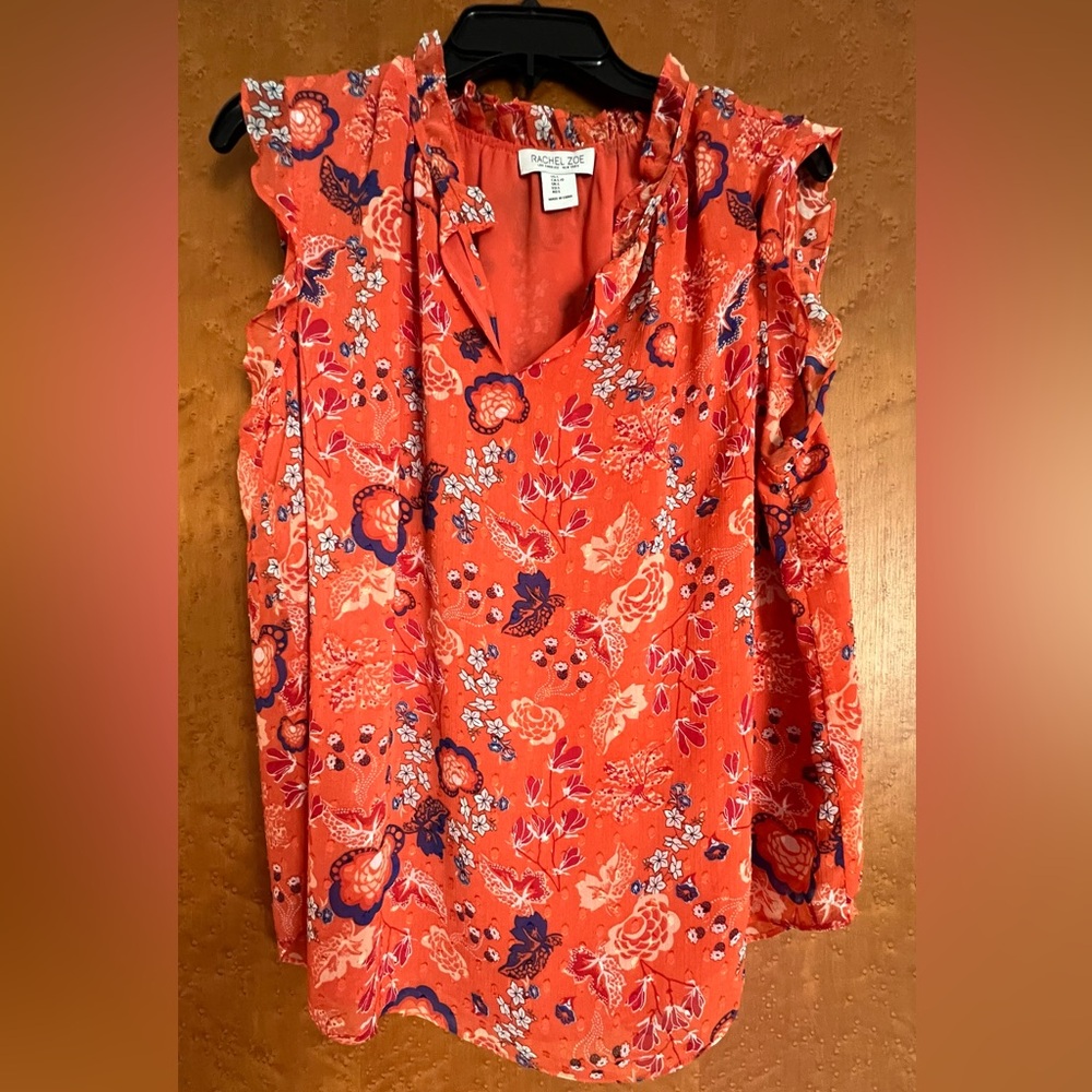 Rachel Zoe Floral Ruffle Blouse - Orange and Blue